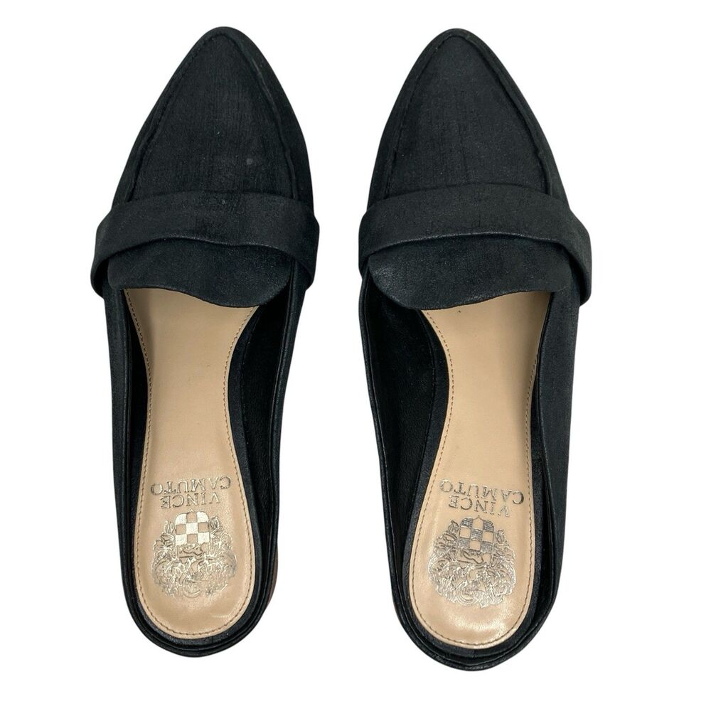 Vince Camuto Black Leather Kristie Pointed Mules Elevated Basic Flats Womens 8.5 - Picture 12 of 13